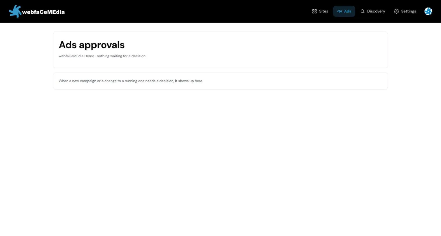 The Ads approvals page showing “nothing waiting for a decision”